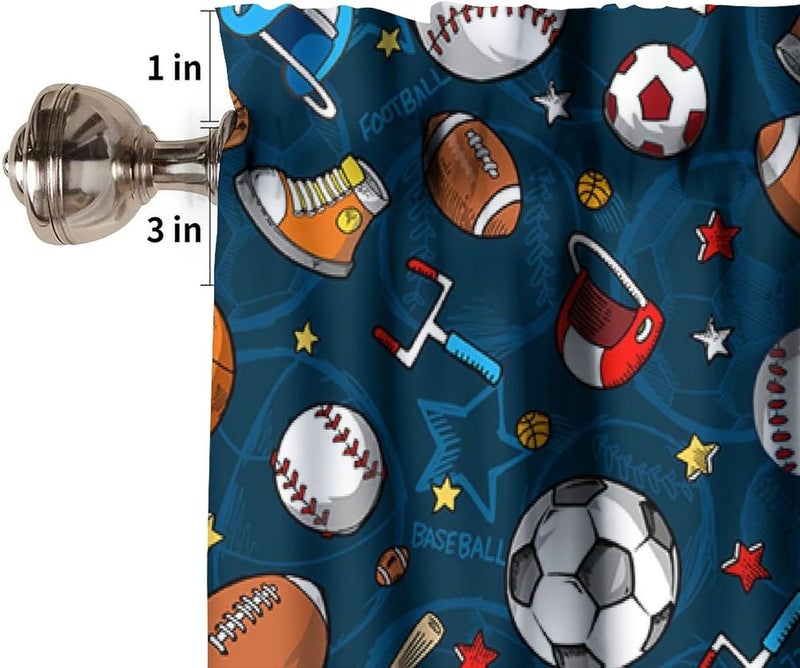 YSWOW Kids Basketball Valance Curtain for Boys Nursery Playroom Room Decor Baseball Football Ball Sports Themed Art Printed Window Drapes W54xL18in Fabric 1 Panel - Image 4